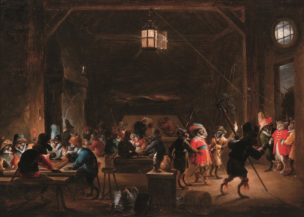 Vagtstue med aber, ca. 1633 (olie på panel) af David the Younger Teniers