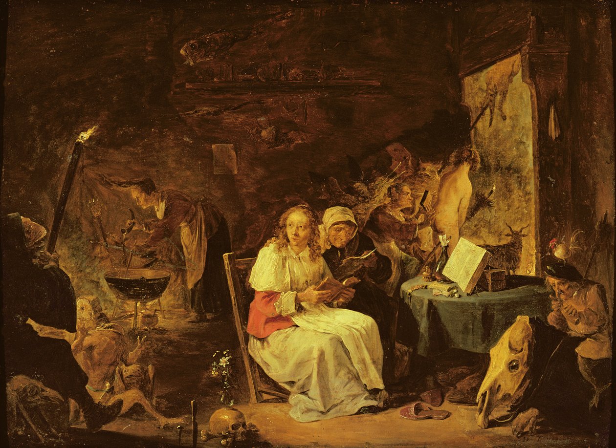 Incantation Scene (olie på kobber monteret på masonit) af David Teniers the Younger