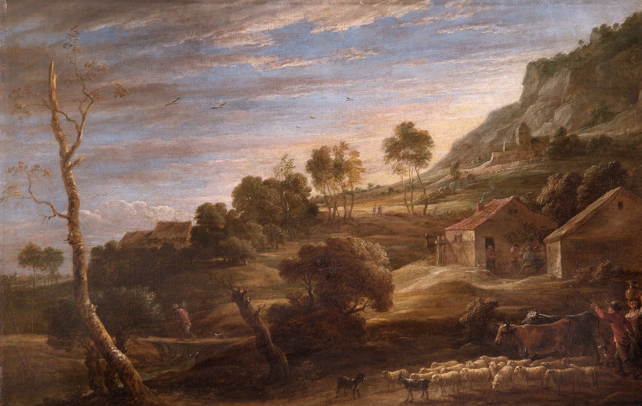Landskab med bønder, der driver kvæg, ca. 1670-90 (olie på lærred) af David Teniers the Younger