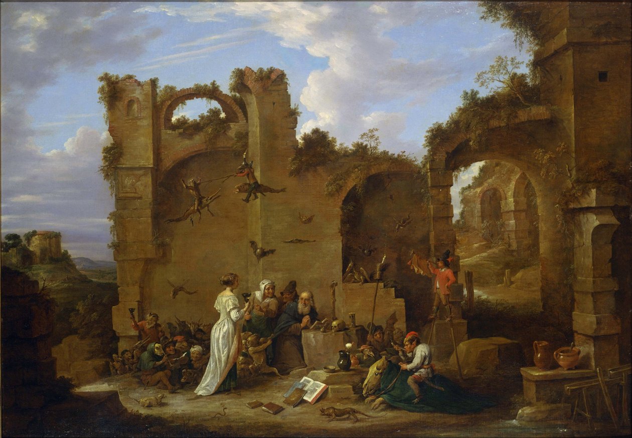 ""The Temptations of Saint Anthony"" Eremitten Saint Anthony the Great (251-356) (eller Saint Anthony the Temptations eller Saint Anthony the Abbed) led Djævelens fristelser i ørkenen. Maleri af David Teniers den Yngre (1610-1690) National Museum of Wester af David Teniers the Younger