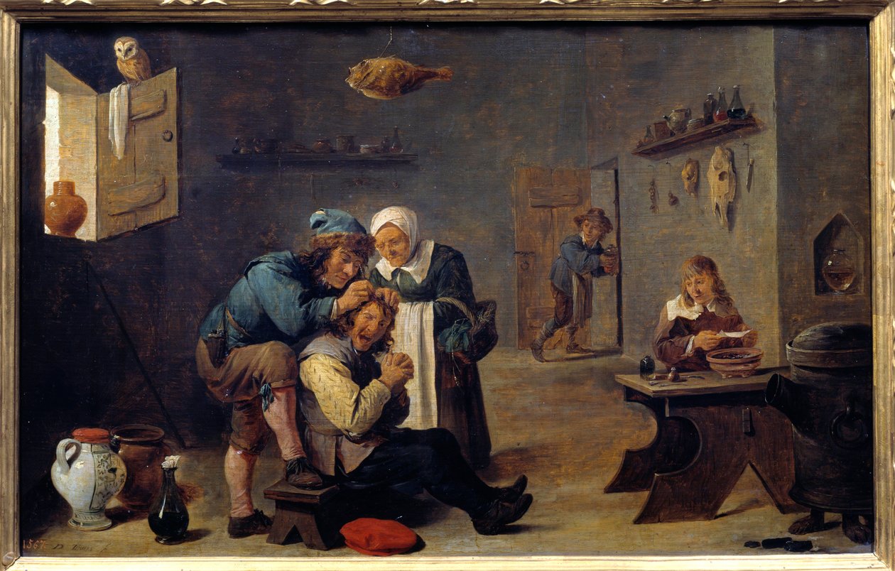 Medicin: "" Den kirurgiske operation"" Maleri af David Teniers II den unge (1610-1690) (ec.flam.) Søn. 0,33x0,25 m Madrid, Prado Museum af David Teniers the Younger