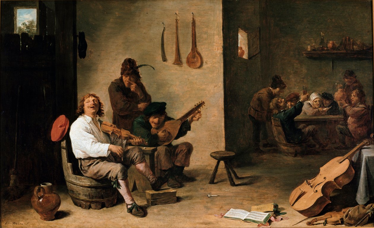 Musicians in a Tavern Maleri af David Teniers den Unge (1610-1690) Torino fra det 17. århundrede, Galleria Sabauda Italien af David Teniers the Younger