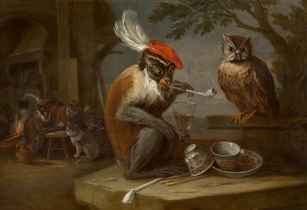Singerie (olie på lærred) af David the Younger Teniers