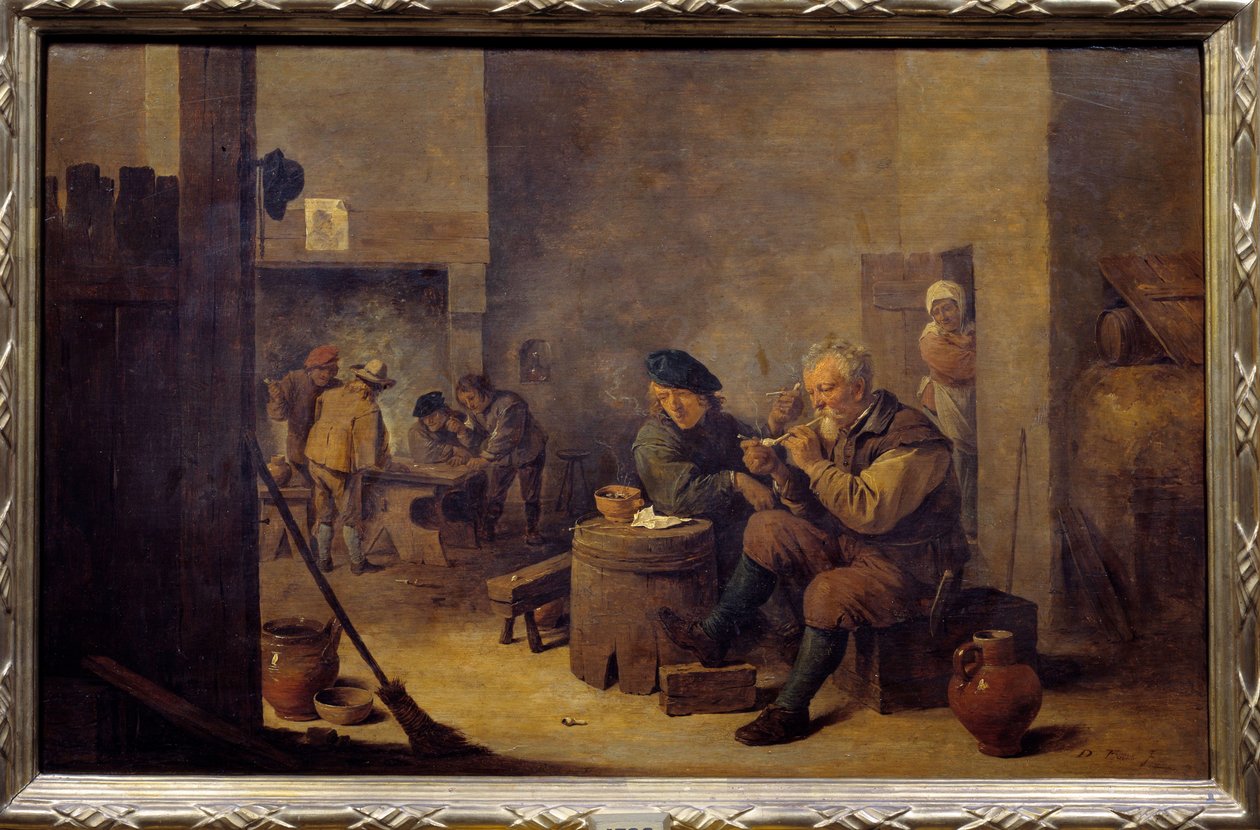 Rygning på et herberg Maleri af David Teniers II den Unge (1610-1690) 1600-tallet søn. 0,4x0,62 m Madrid, Pradomuseet af David Teniers the Younger