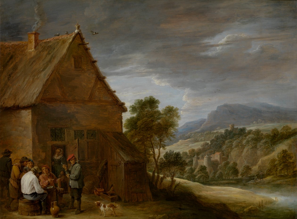 Tavern Scene (olie på panel) af David Teniers the Younger
