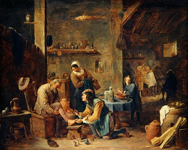 The Barbers Shop (olie på eg) af David Teniers the Younger
