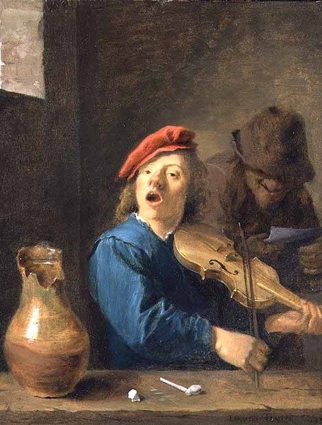 Spillemanden, 1633 (olie på kobber) af David Teniers the Younger