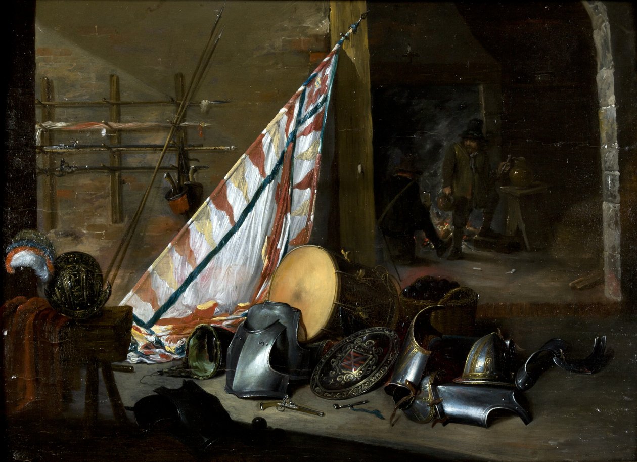 Det indre af et våbenhus, 1649 af David the Younger style of Teniers