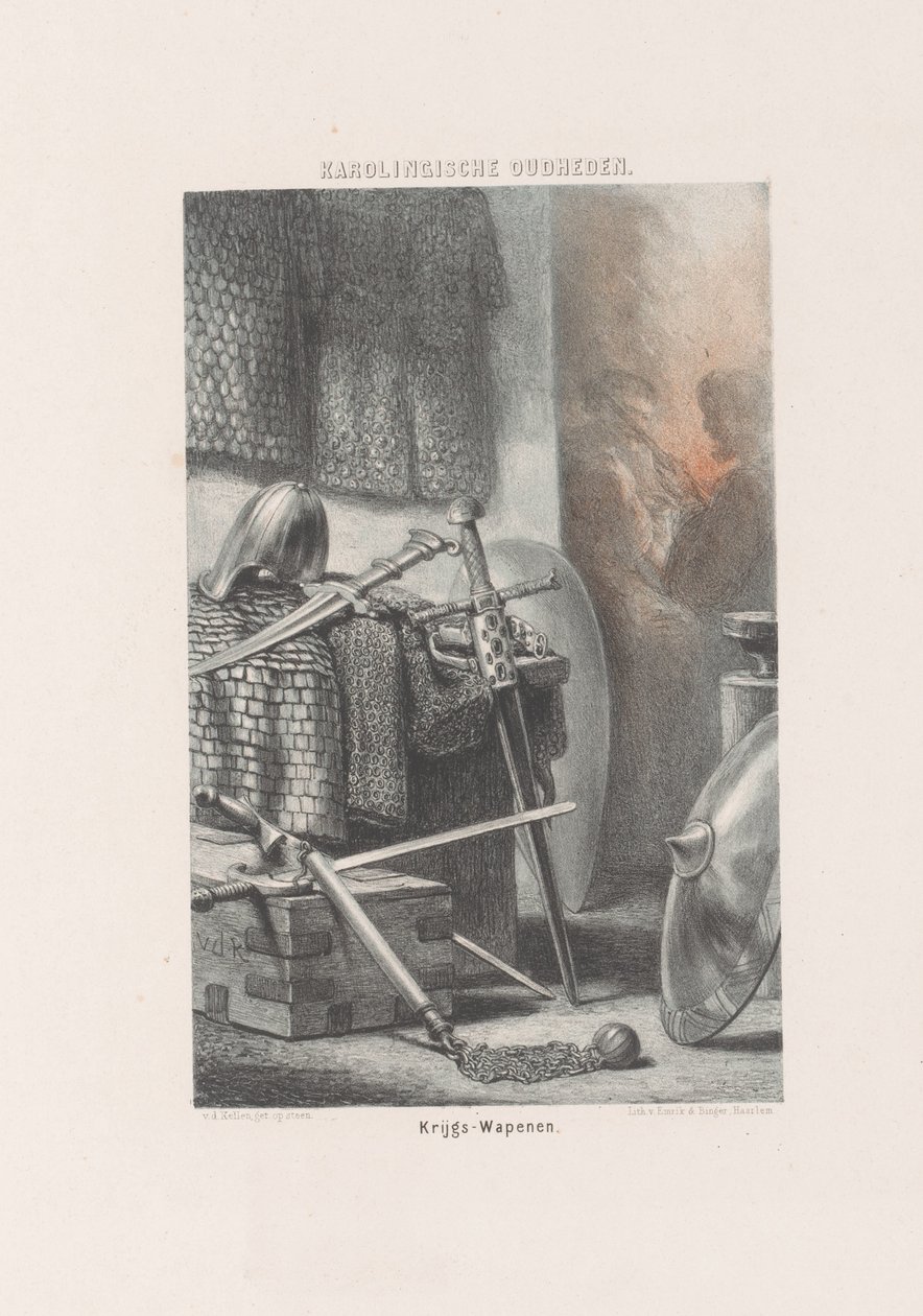 karolingiske våben karolingiske oldsager; Martial Weapons (titel på objekt) af David van der Kellen