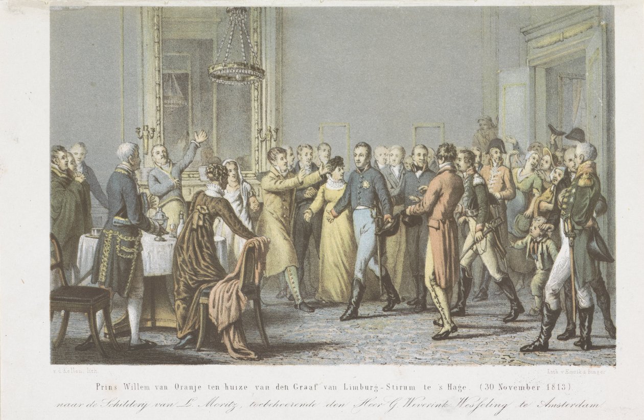 Prins af Orange hjemme hos greven af ​​Limburg Stirum, 1813 Prins William af Orange hjemme hos greven af ​​Limburg-Stirum i Haag. (30. november 1813) (titel på objekt) af David van der Kellen