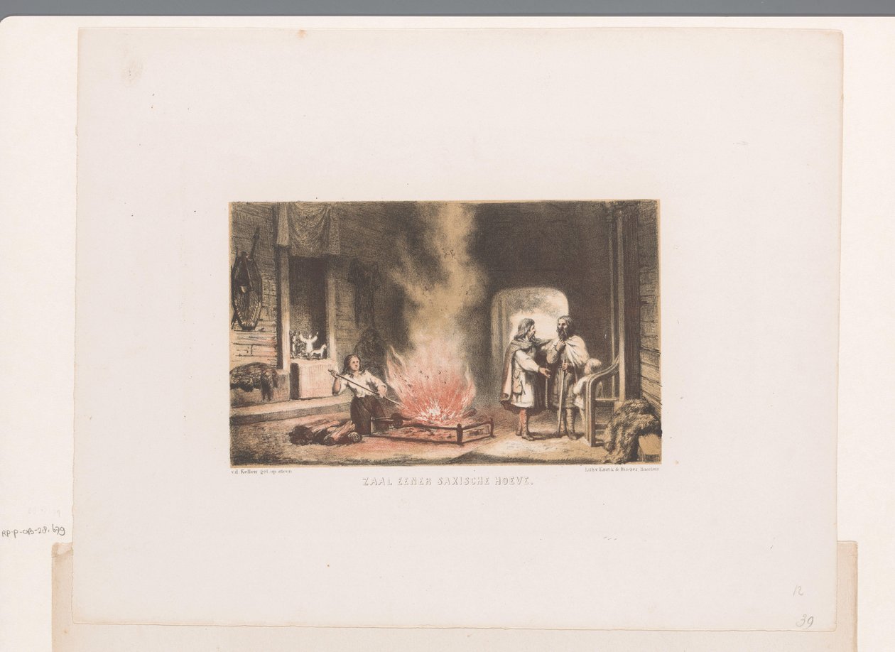 Interiør af en saksisk gård Hall of a Saxische Hoeve (titel på objekt) af David van der Kellen