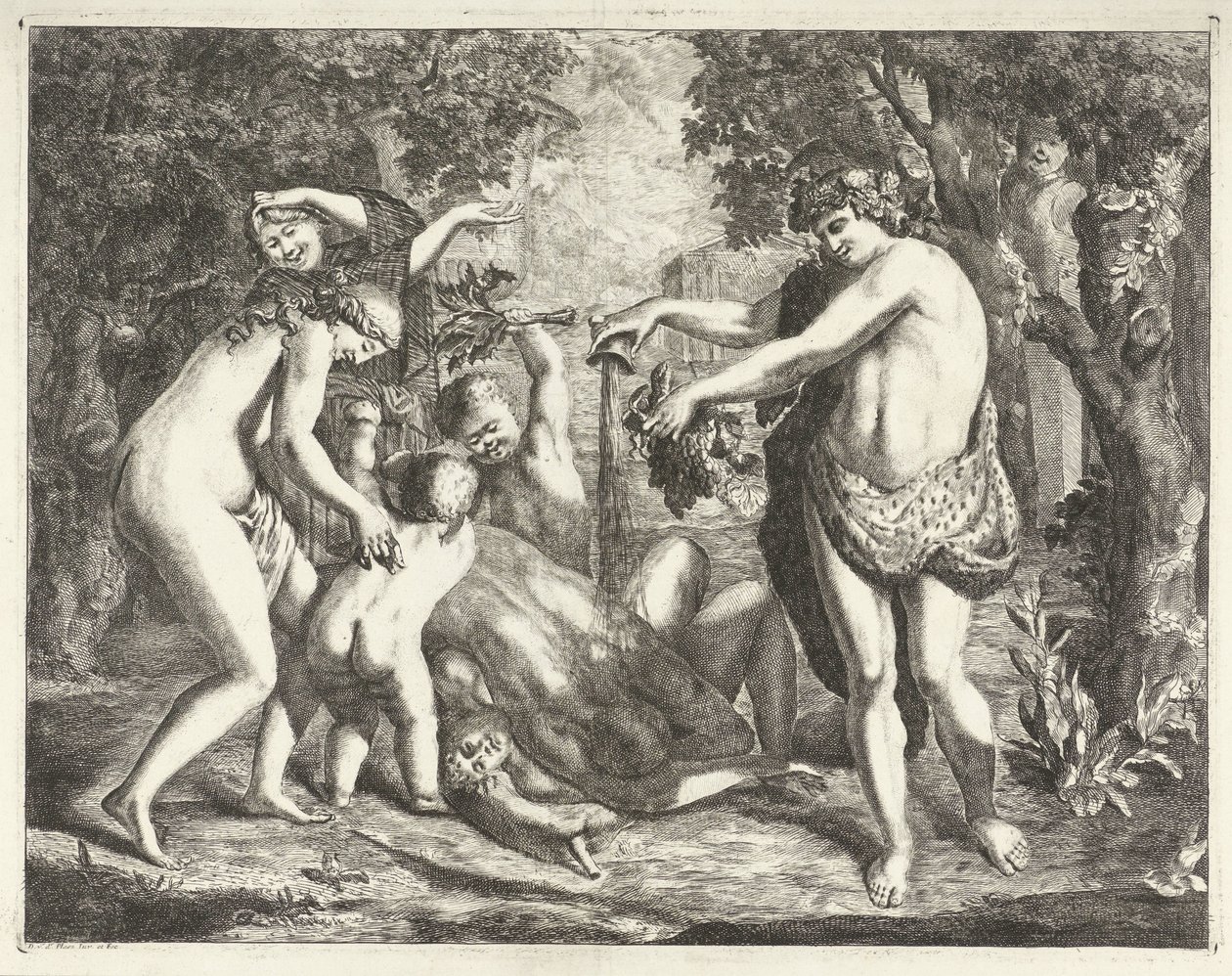 Landskab med Bacchanal, med Bacchus af David van der Plas