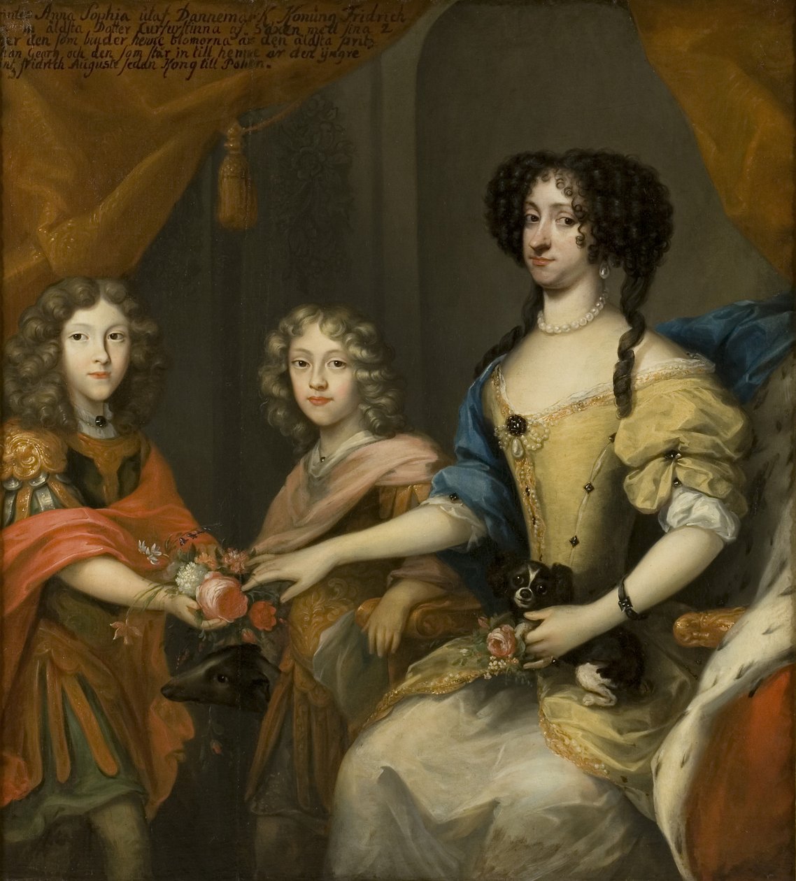 Anna Sofia, prinsesse af Danmark, kurfyrste af Sachsen, med sine sønner Johann Georg og Friedrich August, ca. 1680 af David von Krafft