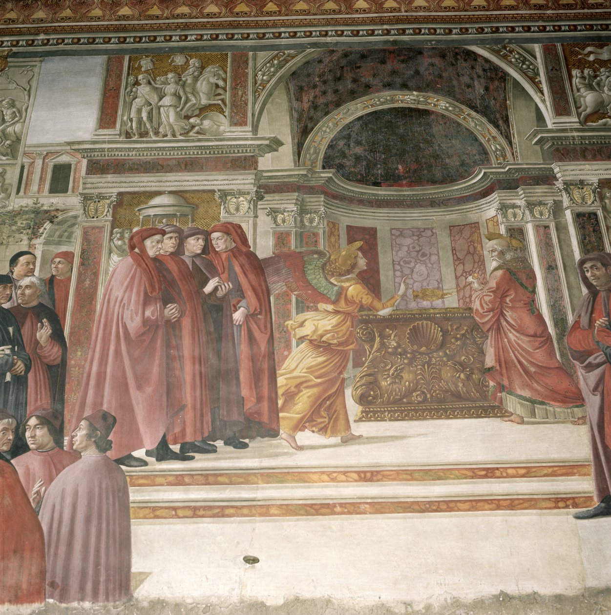 Englen viser sig for den hellige Zacharias i templet, 1485-90 af Domenico Ghirlandaio