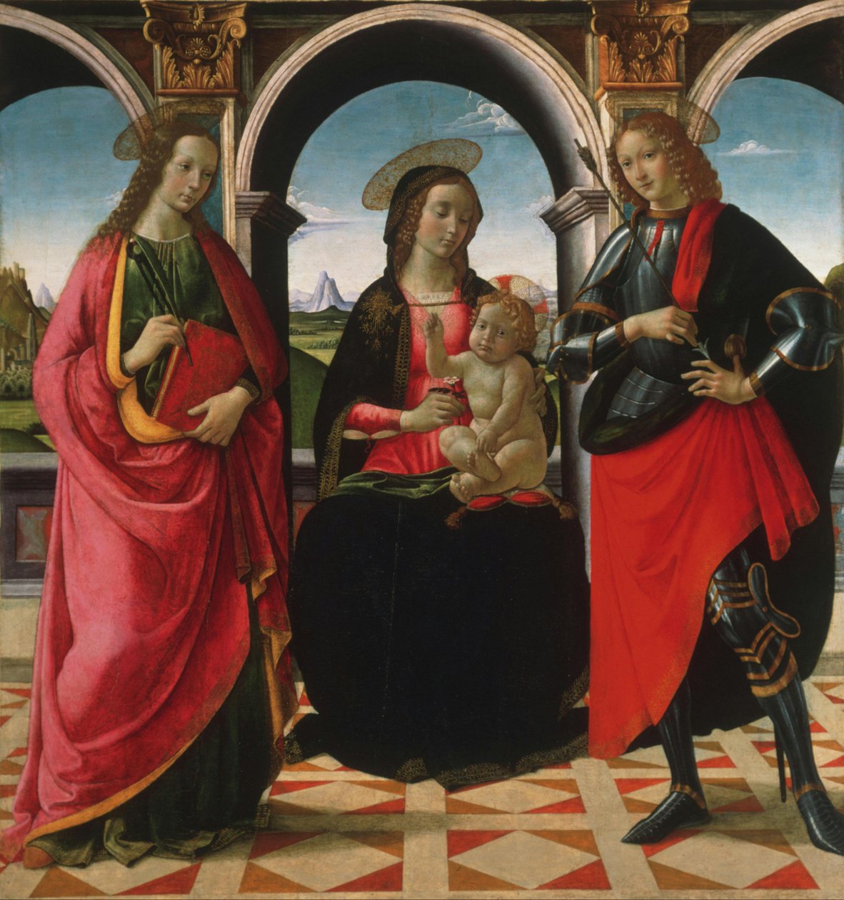 Jomfru og barn med helgenerne Apollonia og Sebastian af Davide Ghirlandaio