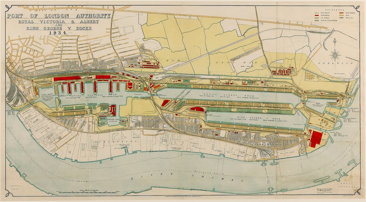 Royal Victoria and Albert og King George V Docks 1934, ca. 1934 (print) af Day & Son Vincent Brooks