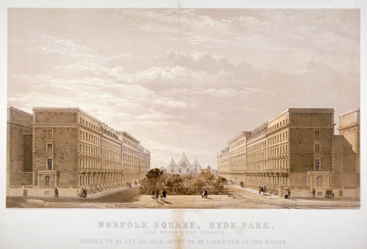 Husagents annonce for ejendomme i Norfolk Square, Paddington, London, c1870. af Day and Son