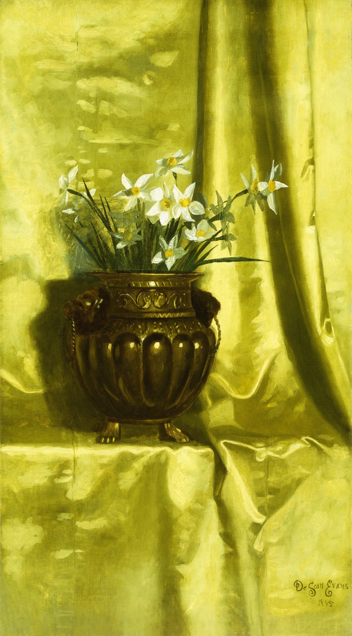 Narcissus i en messingvase, af De Scott Evans