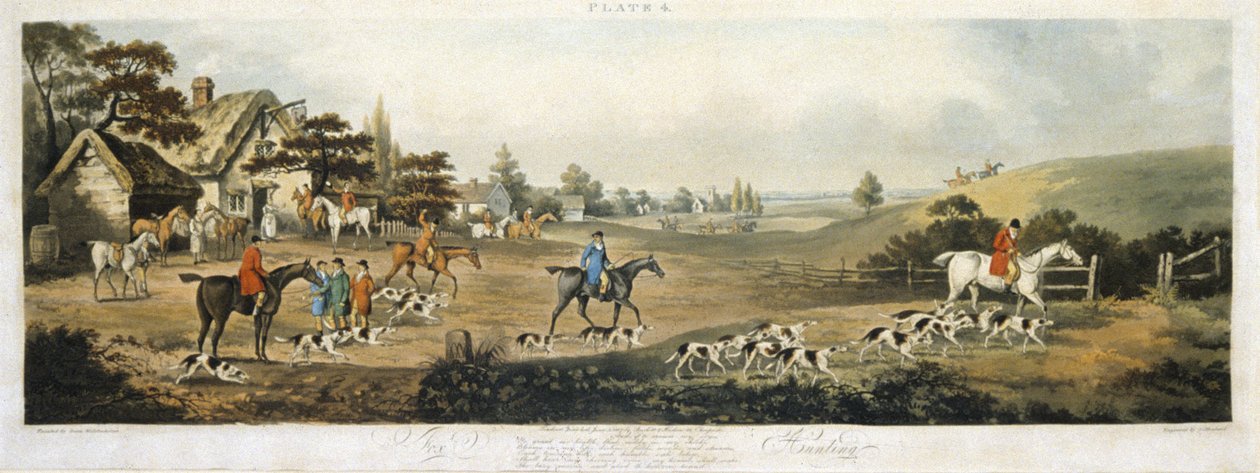 Rævejagt, plade 4, graveret af Thomas Sutherland (1785-1838) 1817 (farve litho) af Dean Snr. (after) Wolstenholme