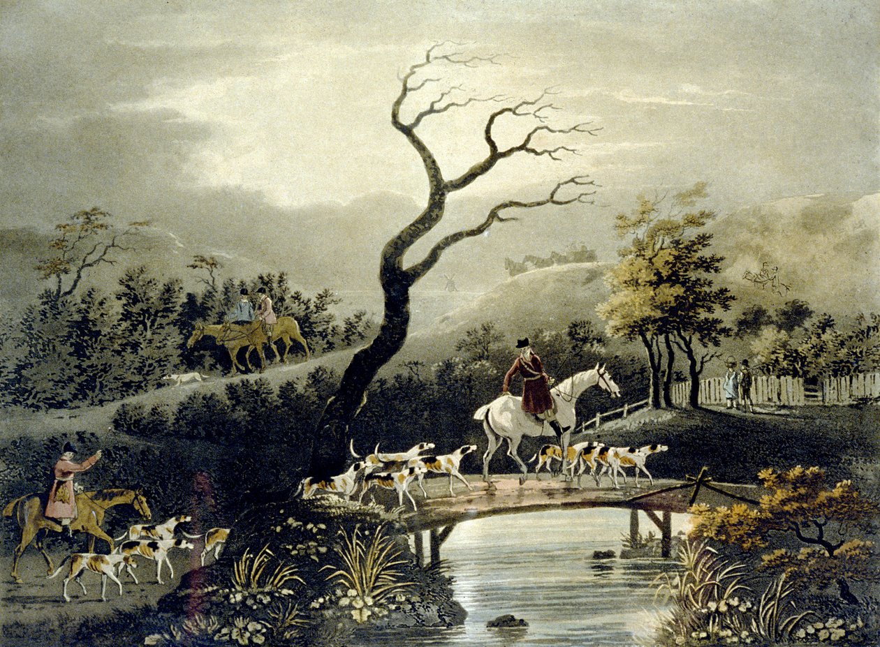 Nat, Rævejagt, graveret af J.H. Clarke og F. Jeakes af Dean Snr. (after) Wolstenholme