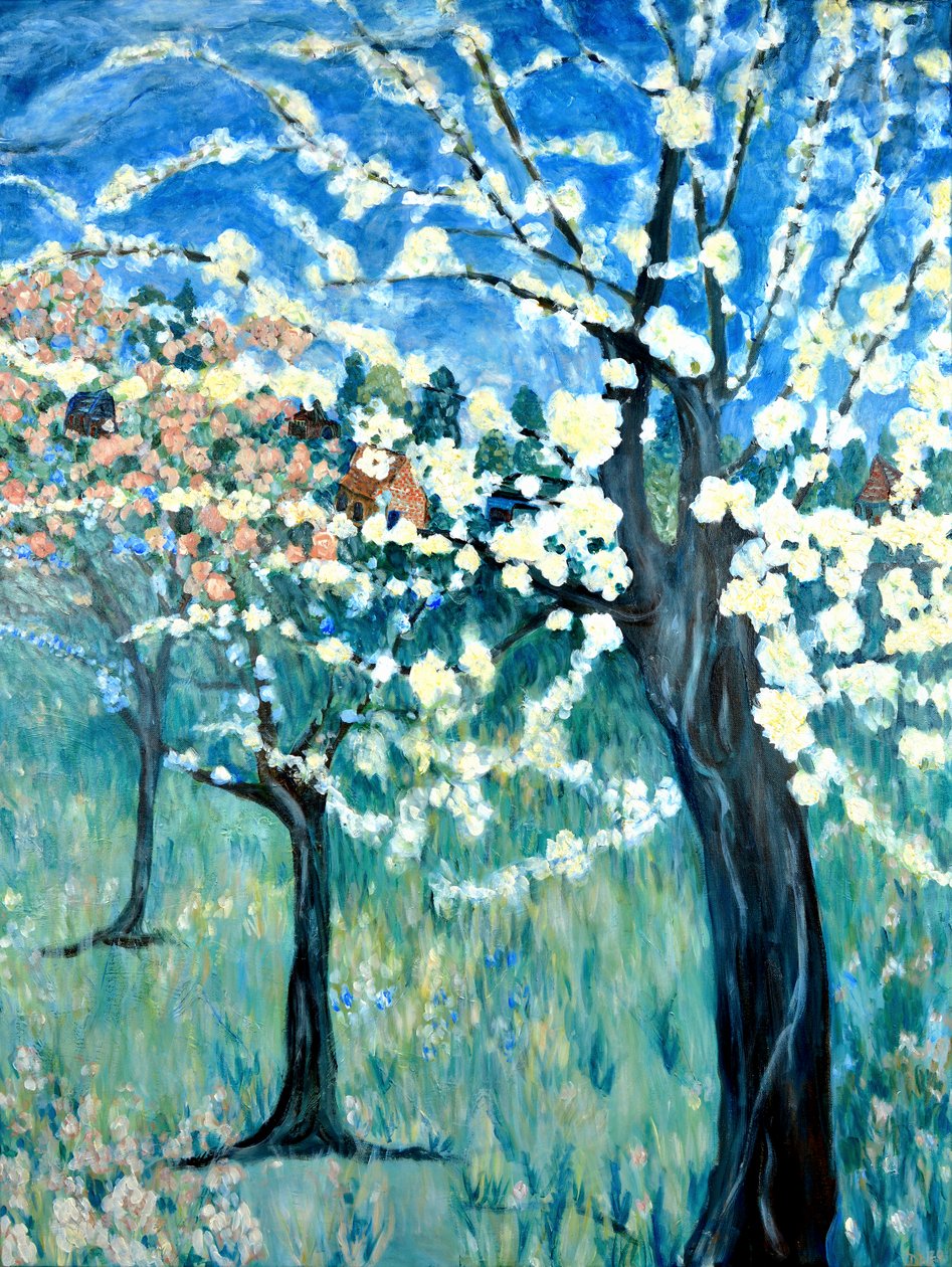 Apple Blossoms, 2020 (akryl på lærred) af Deborah Eve Alastra