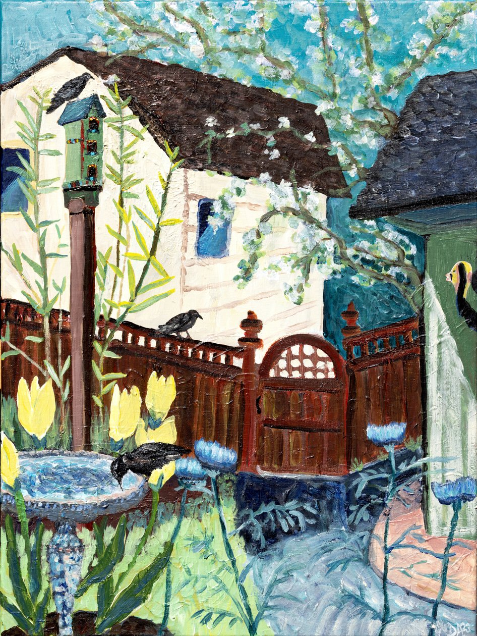 Backyard Crow, 2022 (akryl på lærred) af Deborah Eve Alastra