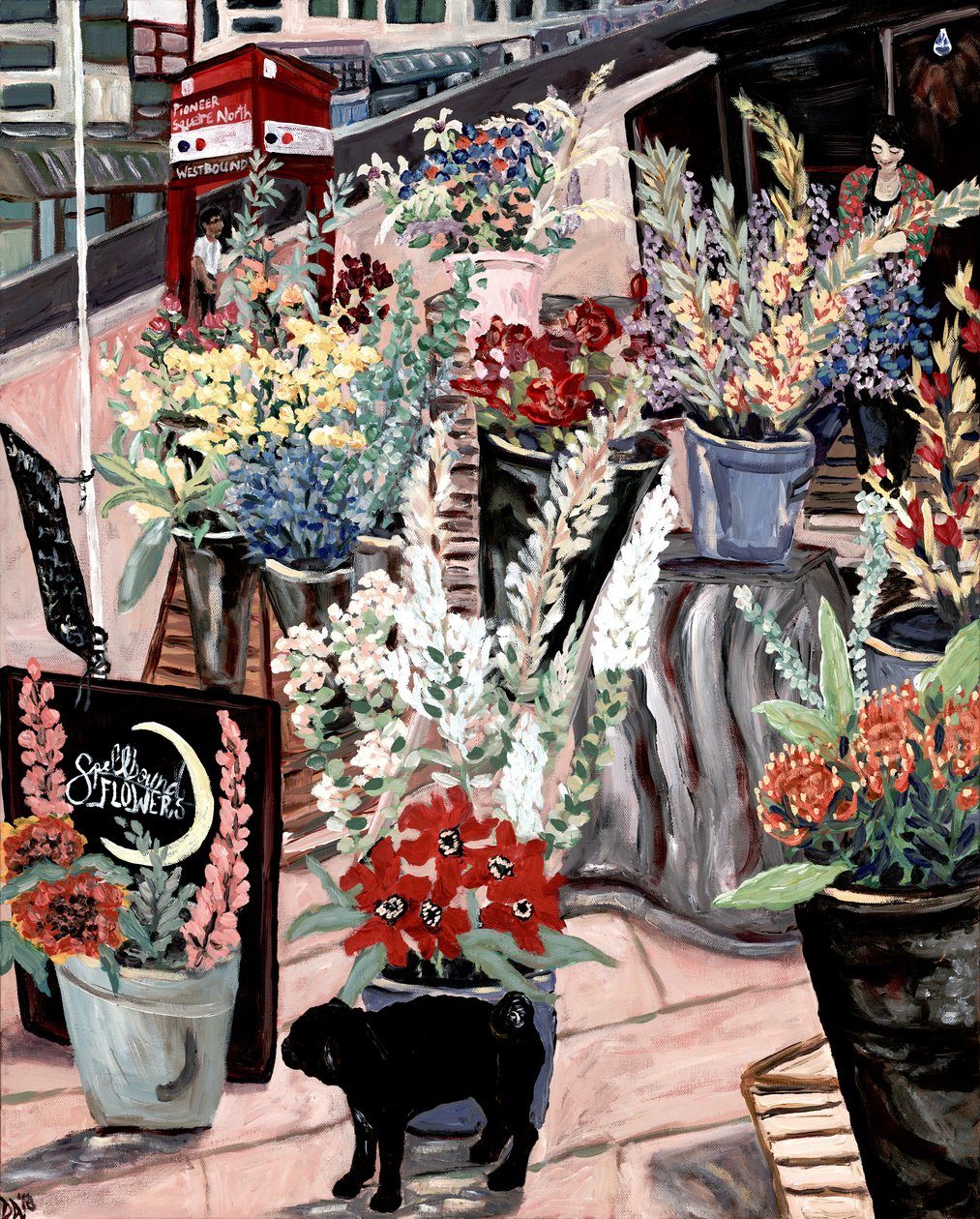 Flower Lady, 2020 (akryl/medium på lærred) af Deborah Eve Alastra