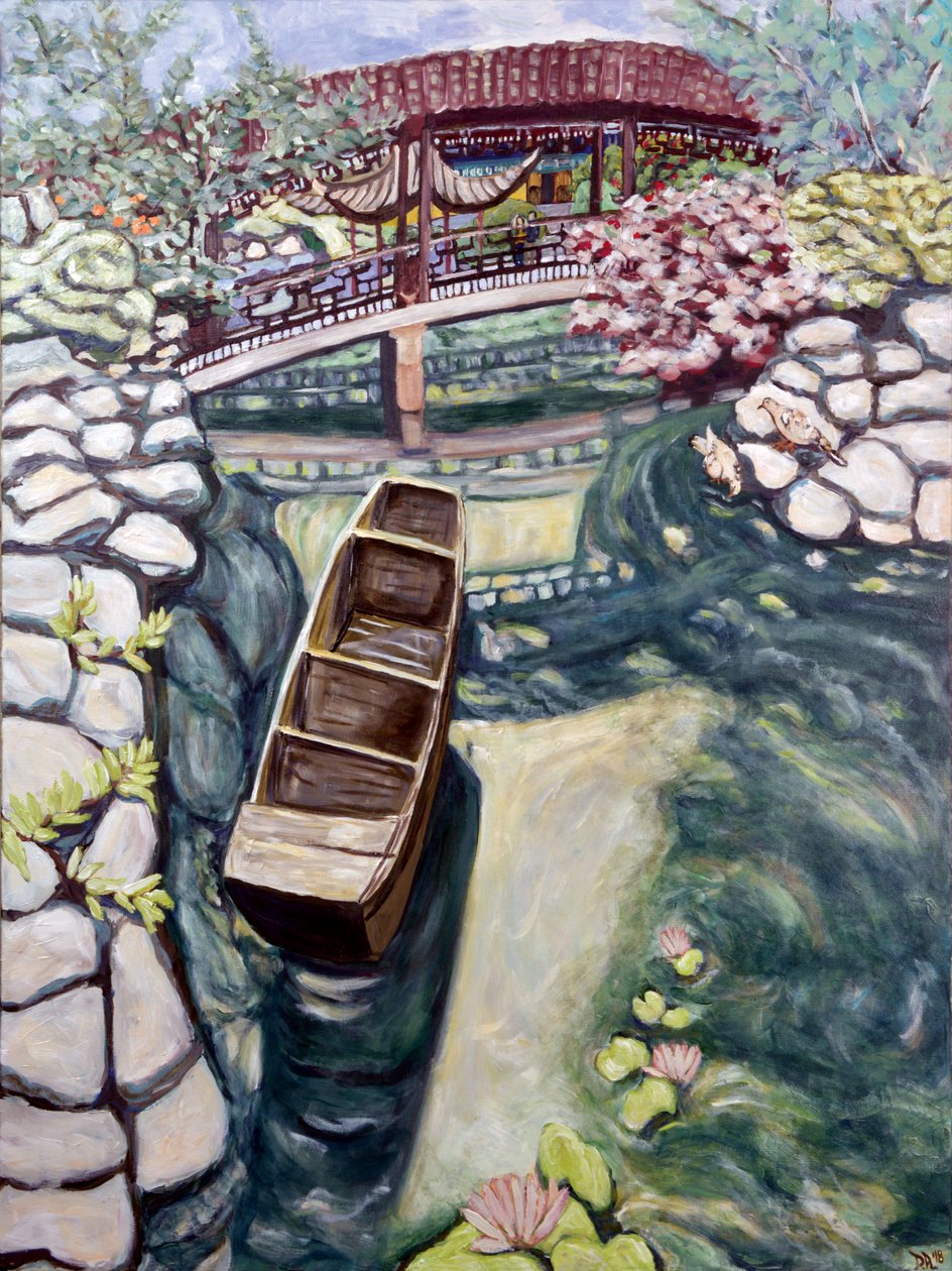 Lansu Canoe, 2018 (akryl på lærred) af Deborah Eve Alastra