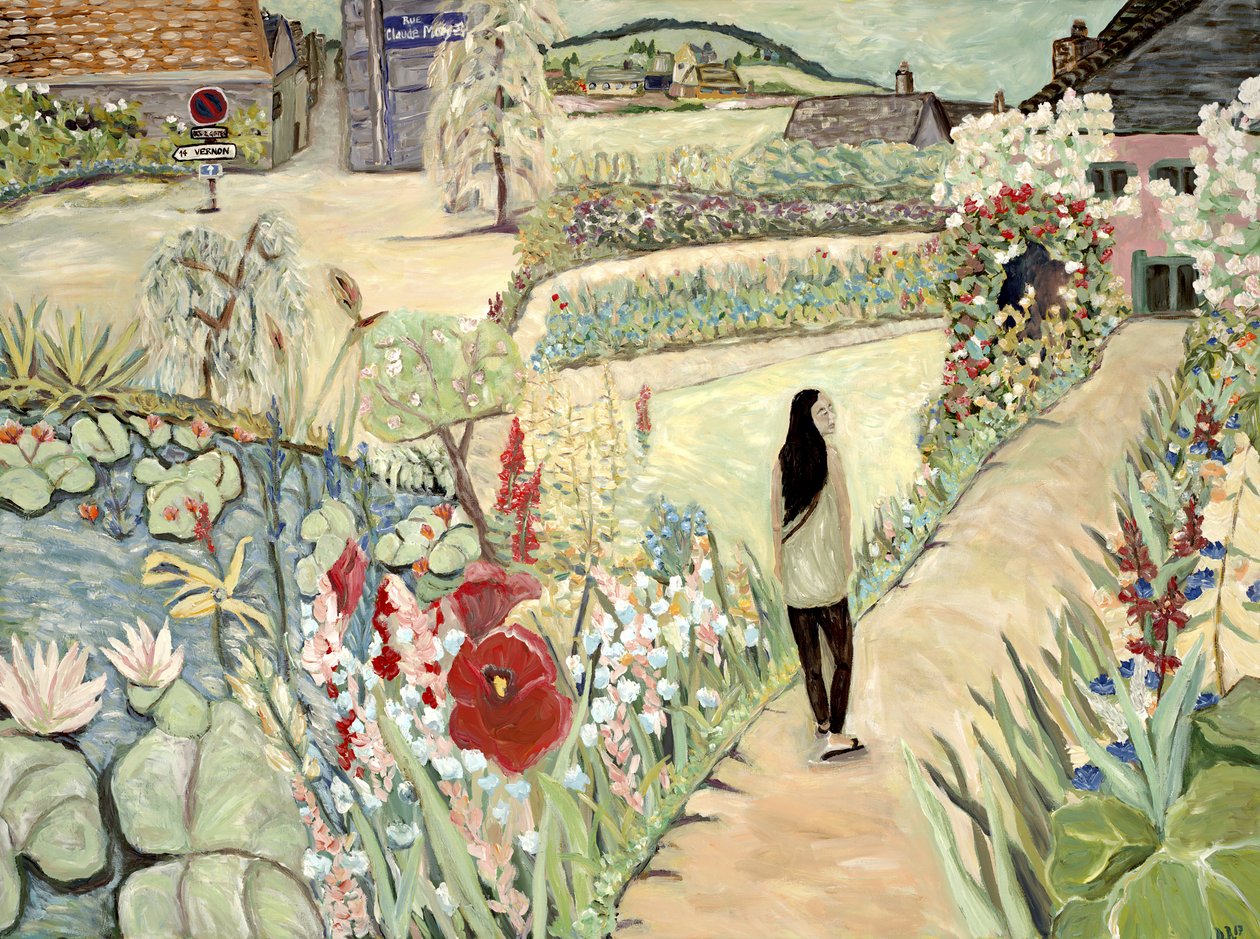 Nita i Giverny, 2017 (akryl på lærred) af Deborah Eve Alastra