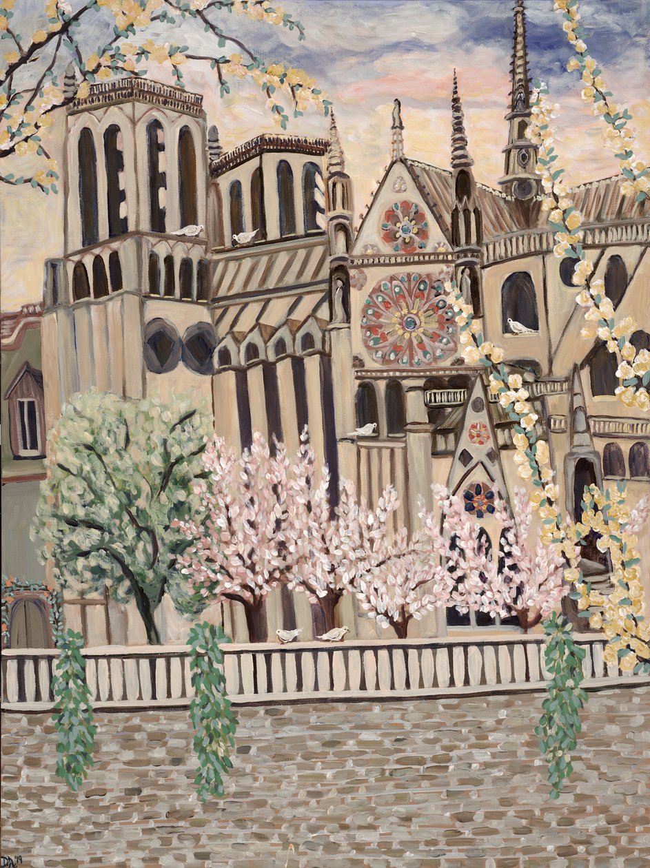 Notre Dame Doves, 2018 (akryl på lærred) af Deborah Eve Alastra