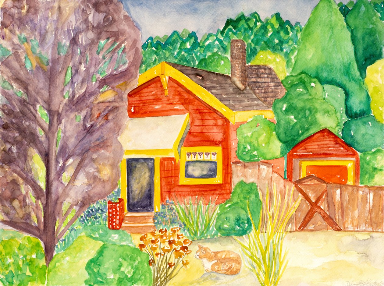 Rødt hus, 2016 (akvarel) af Deborah Eve Alastra