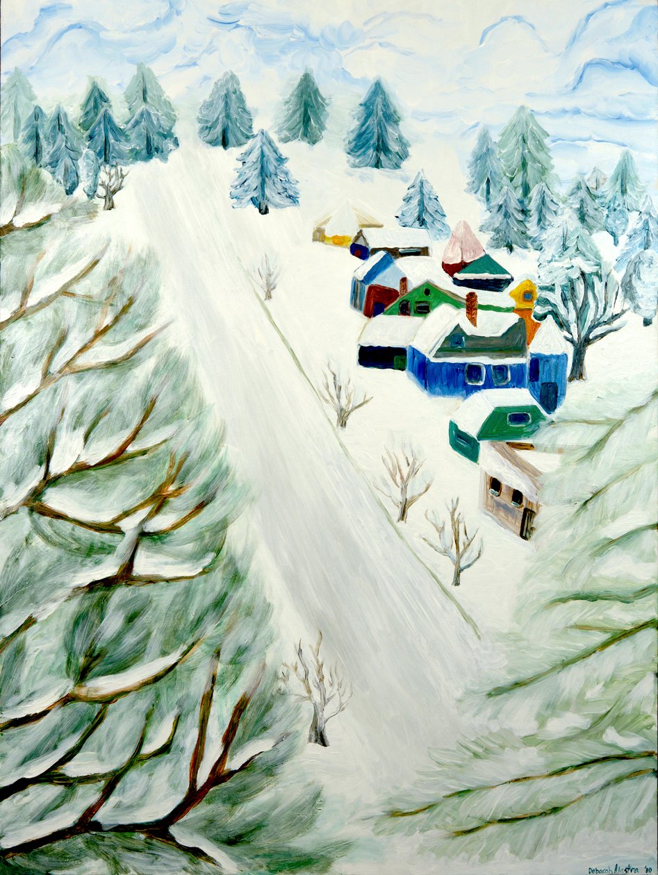 Village Snow, 2014, akryl på lærred af Deborah Eve Alastra