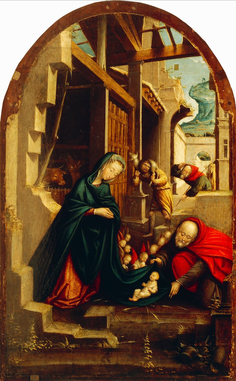 Fødsel med tilbedende engle og hyrder, af Defendente Ferrari (aktiv omkring 1500-1535) af Defendente Ferrari