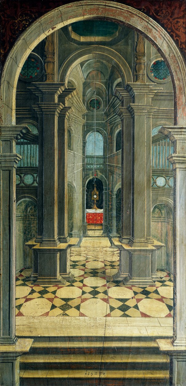 Perspektiv malet af Defendente Ferrari (1480 eller 1485-1540), på bagsiden af 1500-tallets kor, Saint Jerome Church, Biella, Italien af Defendente Ferrari