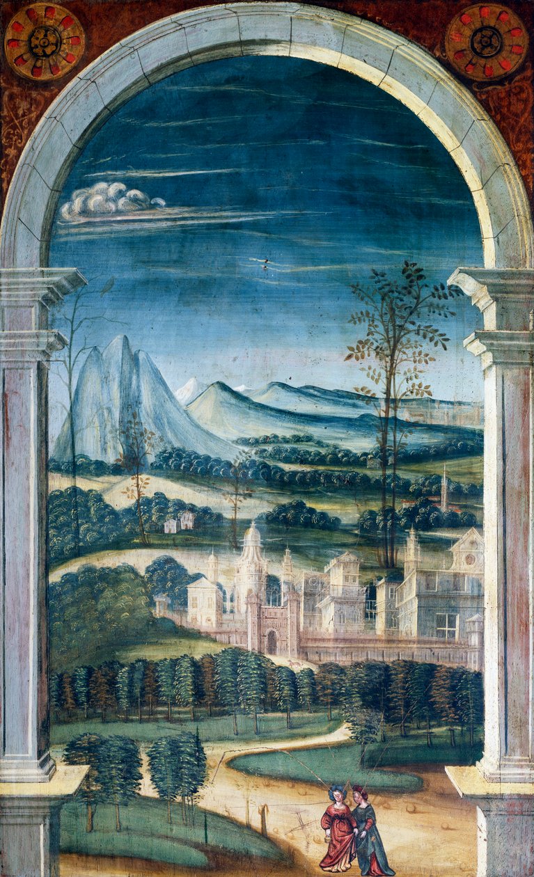 Perspektiv malet af Defendente Ferrari (1480 eller 1485-1540), på bagsiden af 1500-tallets kor, Saint Jerome Church, Biella, Italien af Defendente Ferrari