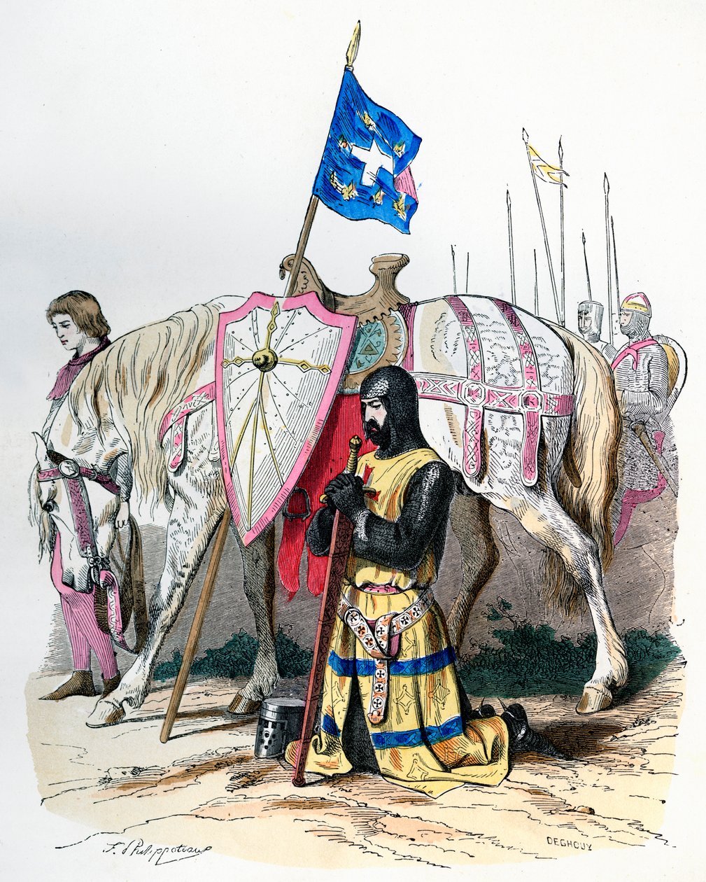 En ridder, der beder en bøn før afgang til det andet korstog, 1146 1882-1884. af Deghouy