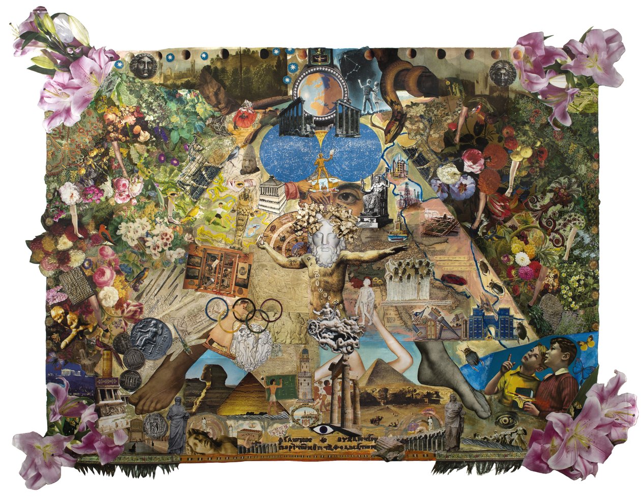 Verdens syv gamle vidundere, 2012 (collage på papir) af Deirdre Kelly