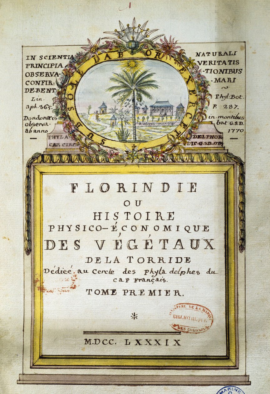 Frontispice af Florindie eller fysisk-økonomisk historie om planter af Torride af Delahaye Delahaye