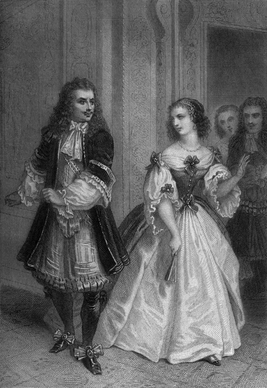 Stykket Misantropen af Moliere: Alceste, Celimene, Eliante, Philinte stik af Delannoy efter en tegning af G. Staal (1870) af Delannoy Delannoy