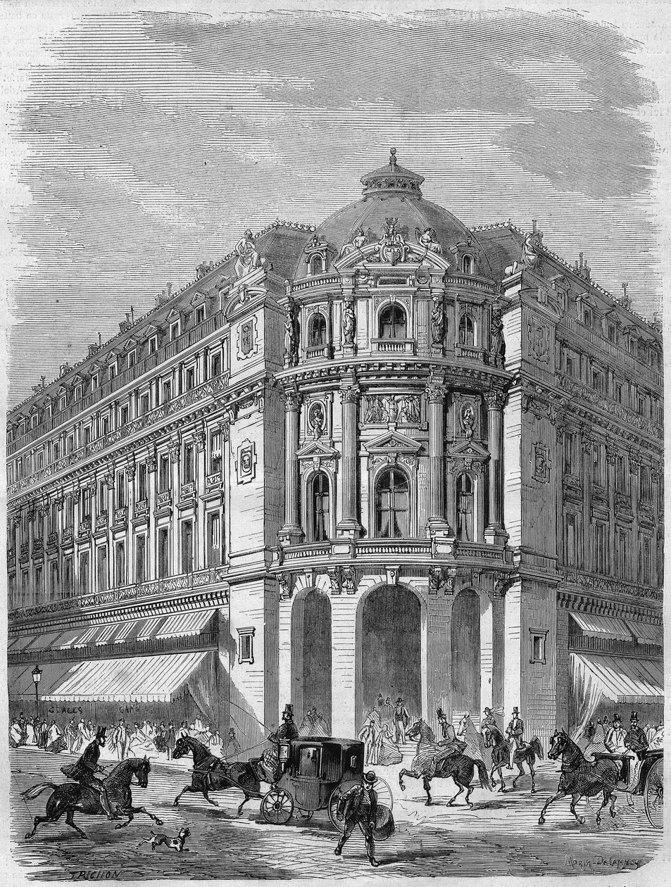 Projekt af facaden på det nye teater i Vaudeville på hjørnet af Boulevard des Capucines og Rue de la Chaussée-d