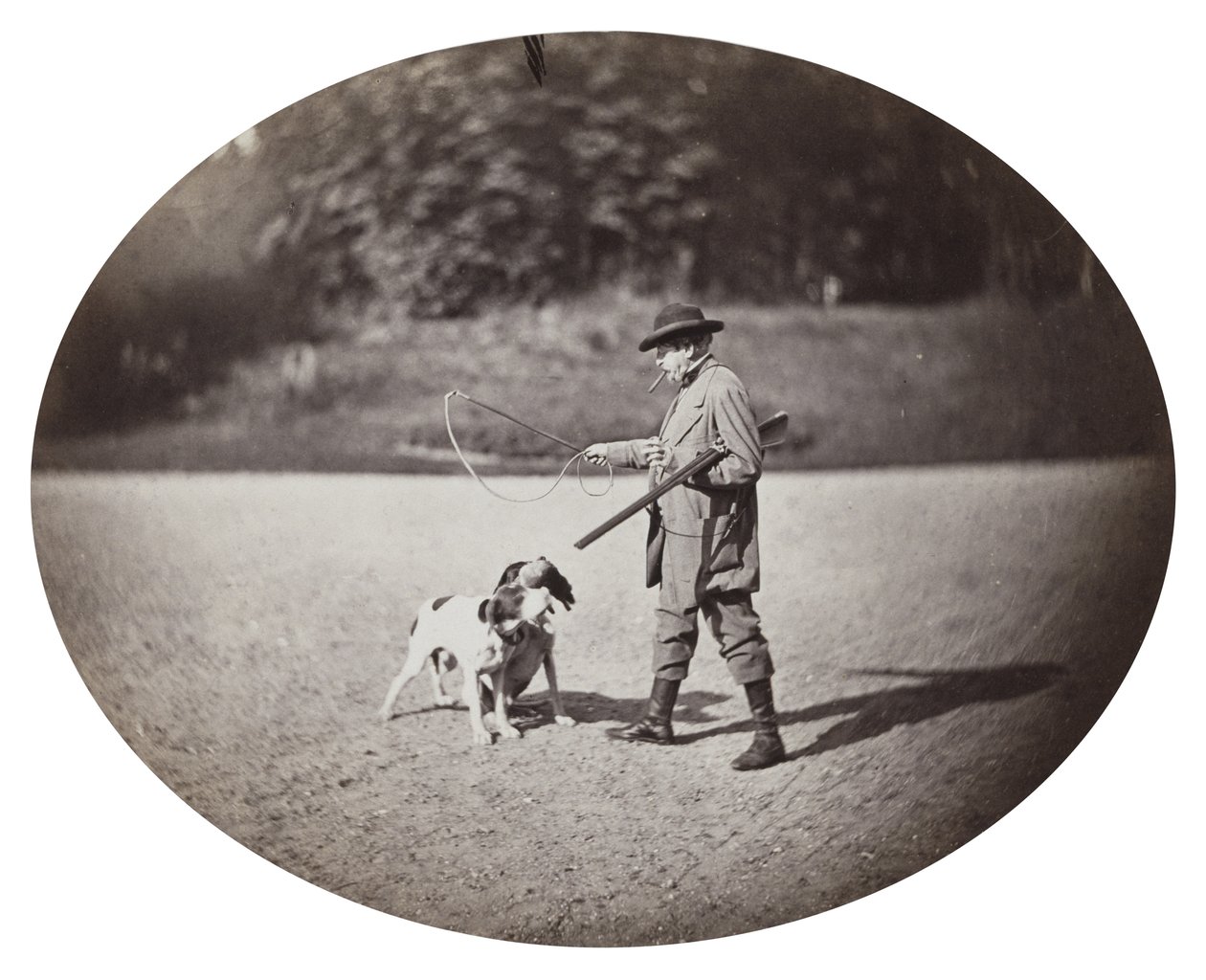 Jæger med hunde, ca. 1862 (albumin sølvtryk) af Delmaet and Durandelle