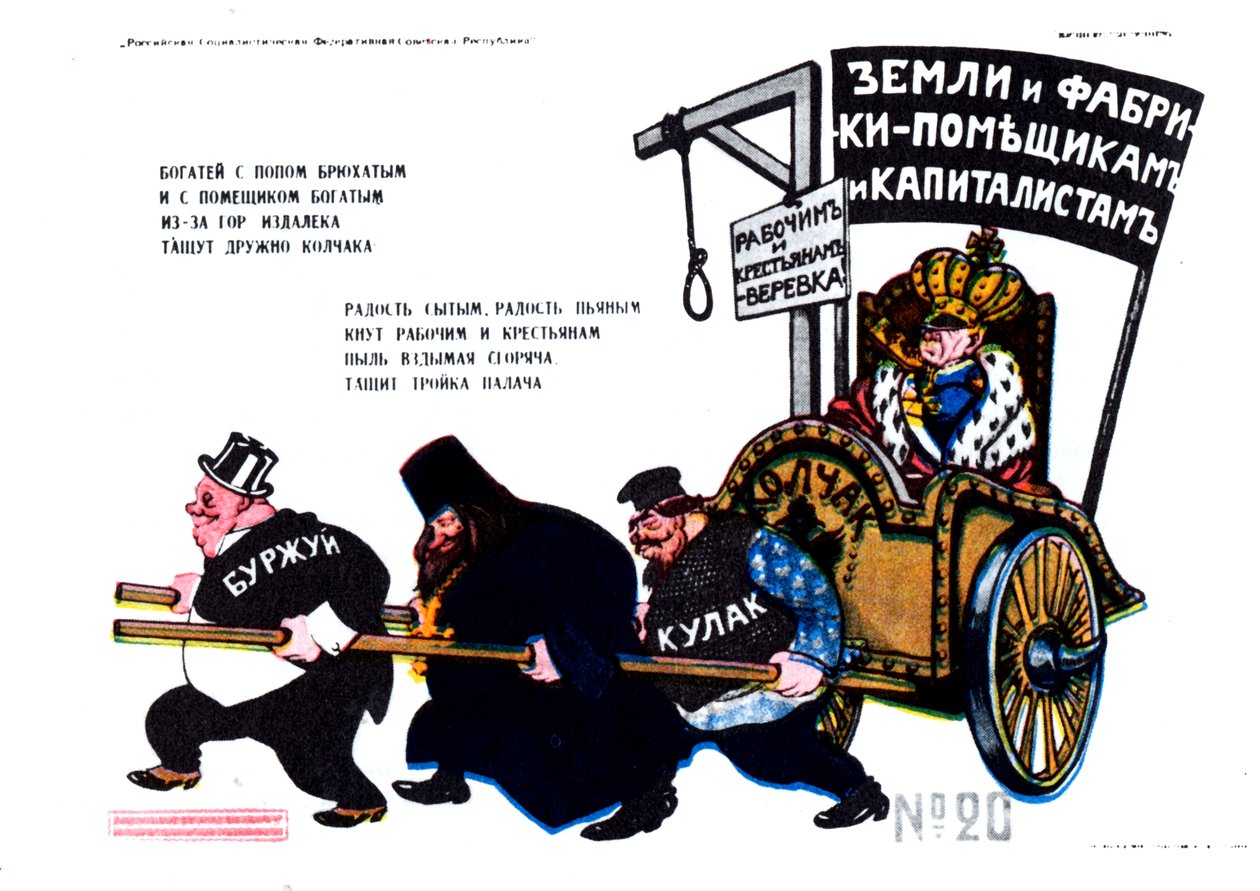 Borgerlig, præst, Kulak trækker Kolchak-plakat, 1919 af Deni