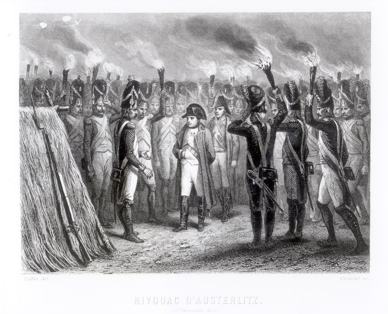 Nattevagten i Austerlitz, graveret af E. Giradel af Denis Auguste Marie Raffet