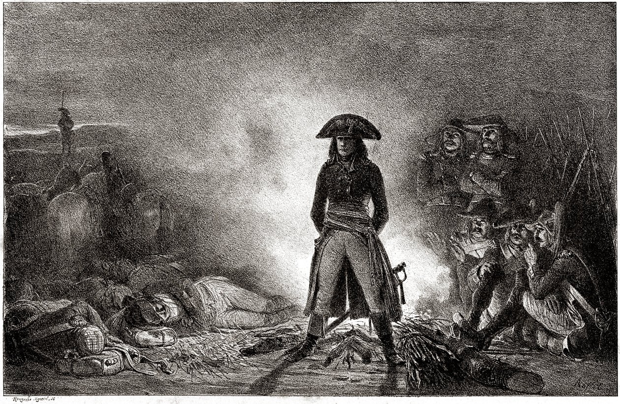 Napoleon Bonaparte camperer blandt sine soldater i 1796 under det italienske felttog af Denis-Auguste-Marie Raffet