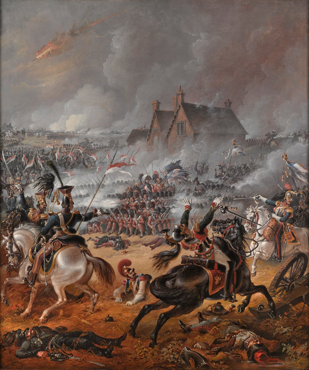 Slaget ved Waterloo (olie på lærred) af Denis (follower of) Dighton