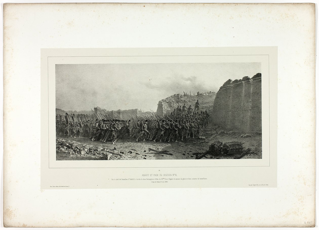 Overfald og erobring af bastion nr. 6, fra Memories of Italy: Rome Expedition af Denis Auguste Marie Raffet