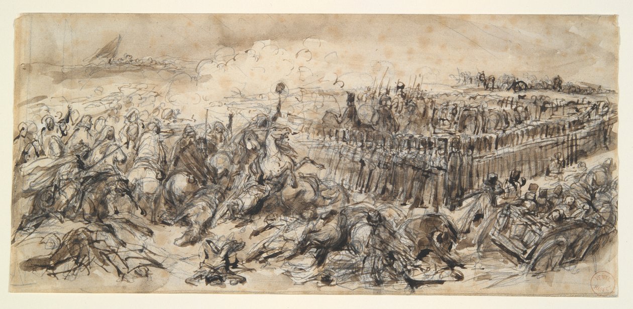 Battle Scene (Studie for The 2nd Light Cavalry, der modstår arabernes angreb) af Denis-Auguste-Marie Raffet