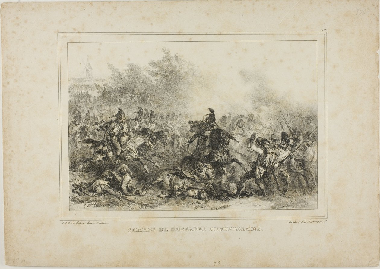De republikanske husarers angreb af Denis Auguste Marie Raffet