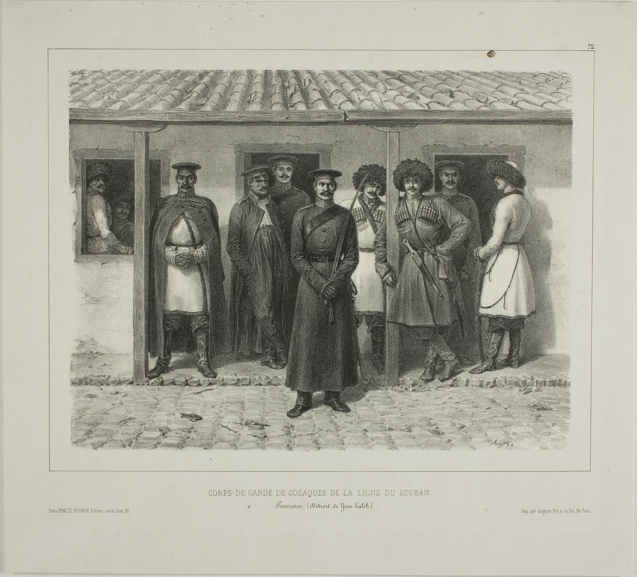Kosakkernes livvagter ved linjen, Kuban, Taman, Détroit de Yéni-Kaleb, 9. oktober 1837 af Denis Auguste Marie Raffet
