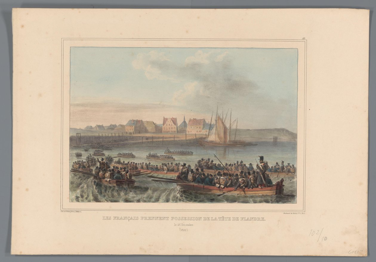 Fransen veroveren het Vlaams Hoofd, 1832 Franskmændene tager hovedet af Flandern i besiddelse (titel på objekt) Tegninger lavet af livet ved belejringen af ​​Citadellet i Antwerpen af ​​Raffet (serietitel på objekt) af Denis Auguste Marie Raffet